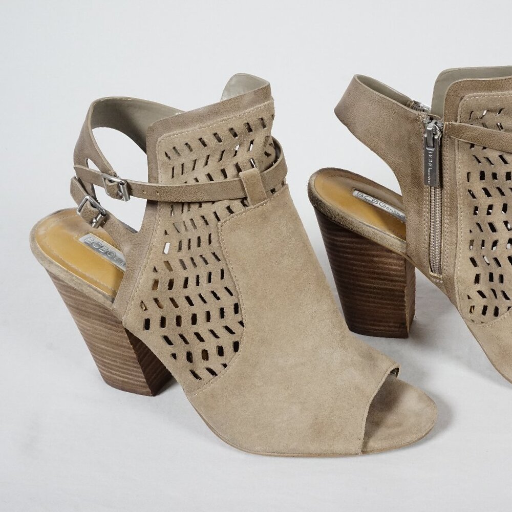 BCBGeneration Ankle Booties Peep Toe Block Heel Brown Leather Wo Size 10 M